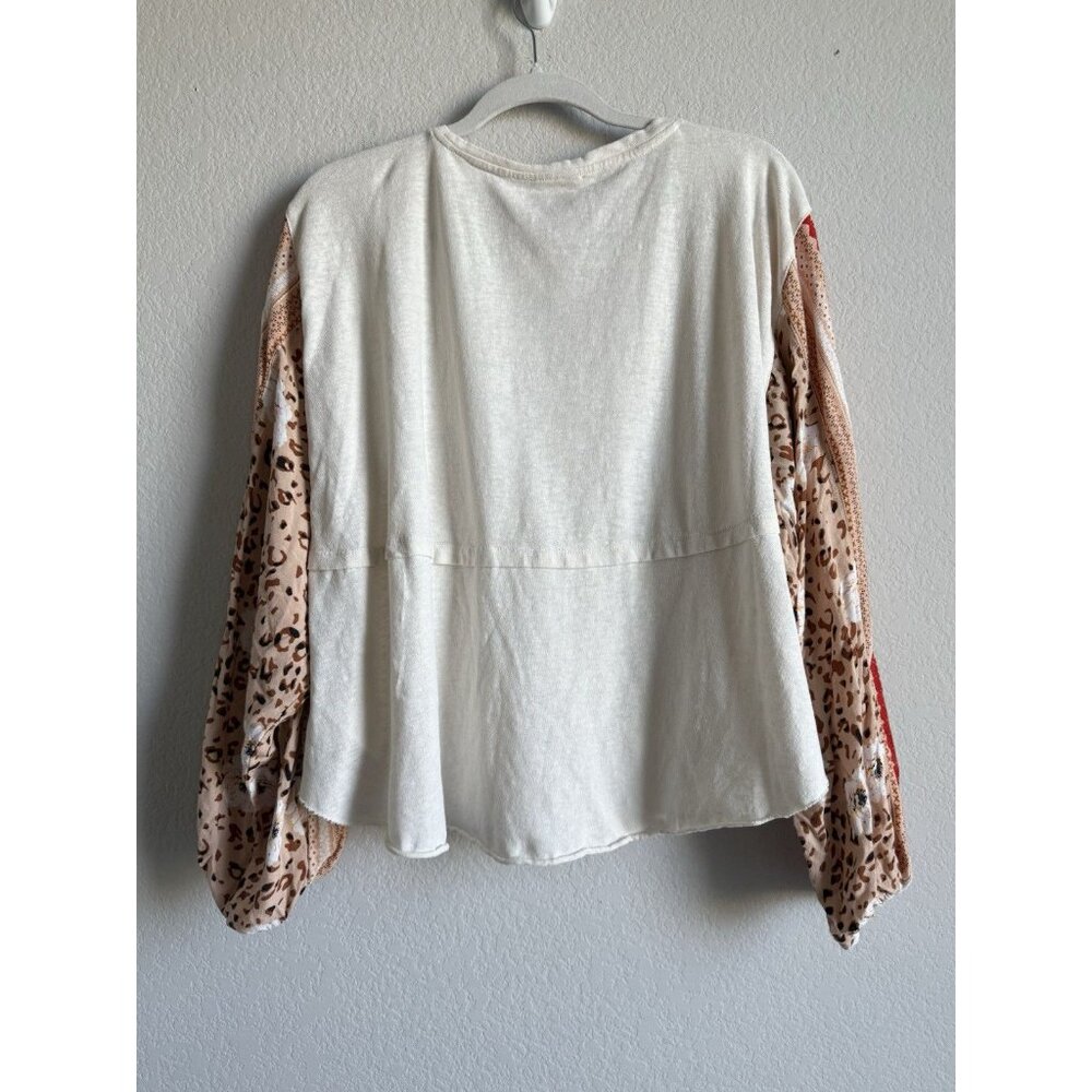 Easel Women’s Large Boutique Cream Patchwork Flare Balloon Long Sleeve Top Boho‎ - Picture 3 of 8